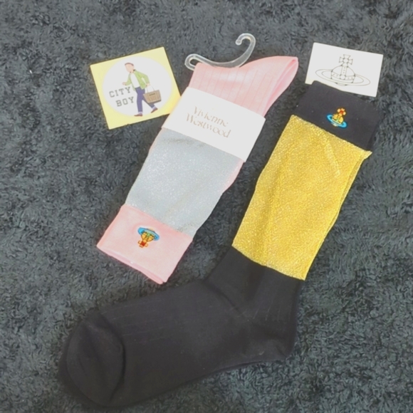 Vivienne Westwood 🇬🇧 Fall 2024 Mid Calf Metallic Socks - Picture 2 of 4